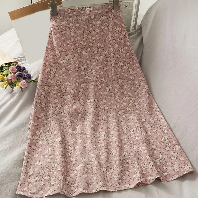 Summer Vintage Floral Print Elastic High Waist Skirt