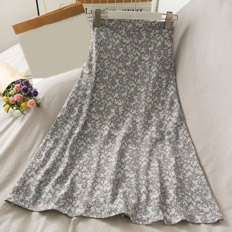 Summer Vintage Floral Print Elastic High Waist Skirt