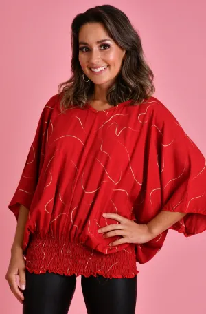 VBLT112 - V NECK BATWING TOP - SWIRL CHERRY