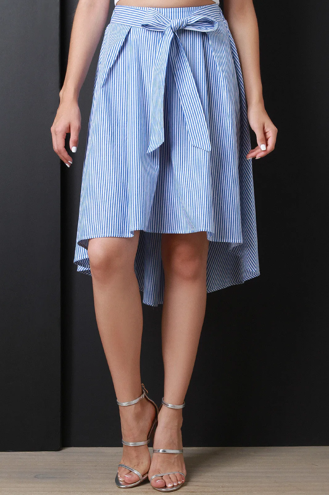 Vertical Striped Box Pleated A-Line Skirt