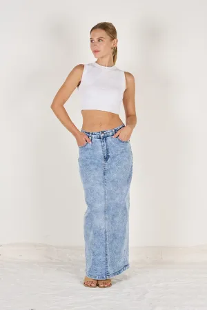 Wakee Denim Ladies Maxi Skirt - Denim Acid 7125