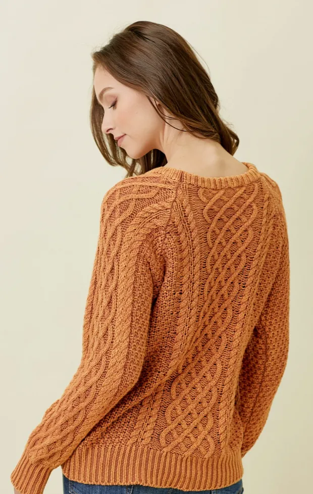 Washed Cable Sweater in Pumpkin