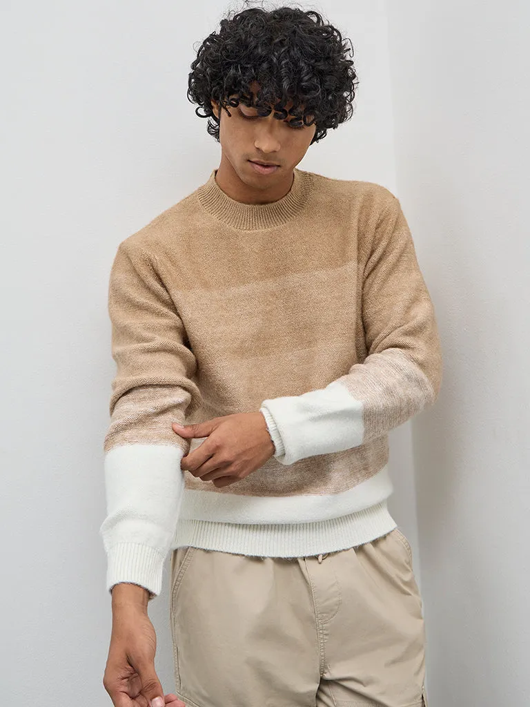 WES Casuals Brown Ombre Finish Relaxed-Fit Sweater