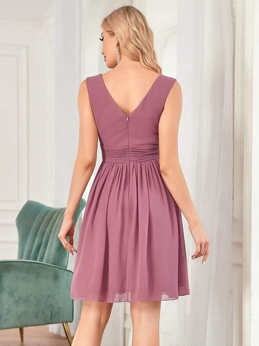 Women Sleeveless V Neck Short Bridesmaid Dress