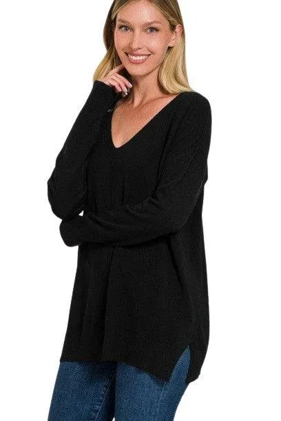 Zenana Plus Long Sleeve V Neck Tunic Sweater