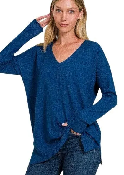 Zenana Plus Long Sleeve V Neck Tunic Sweater