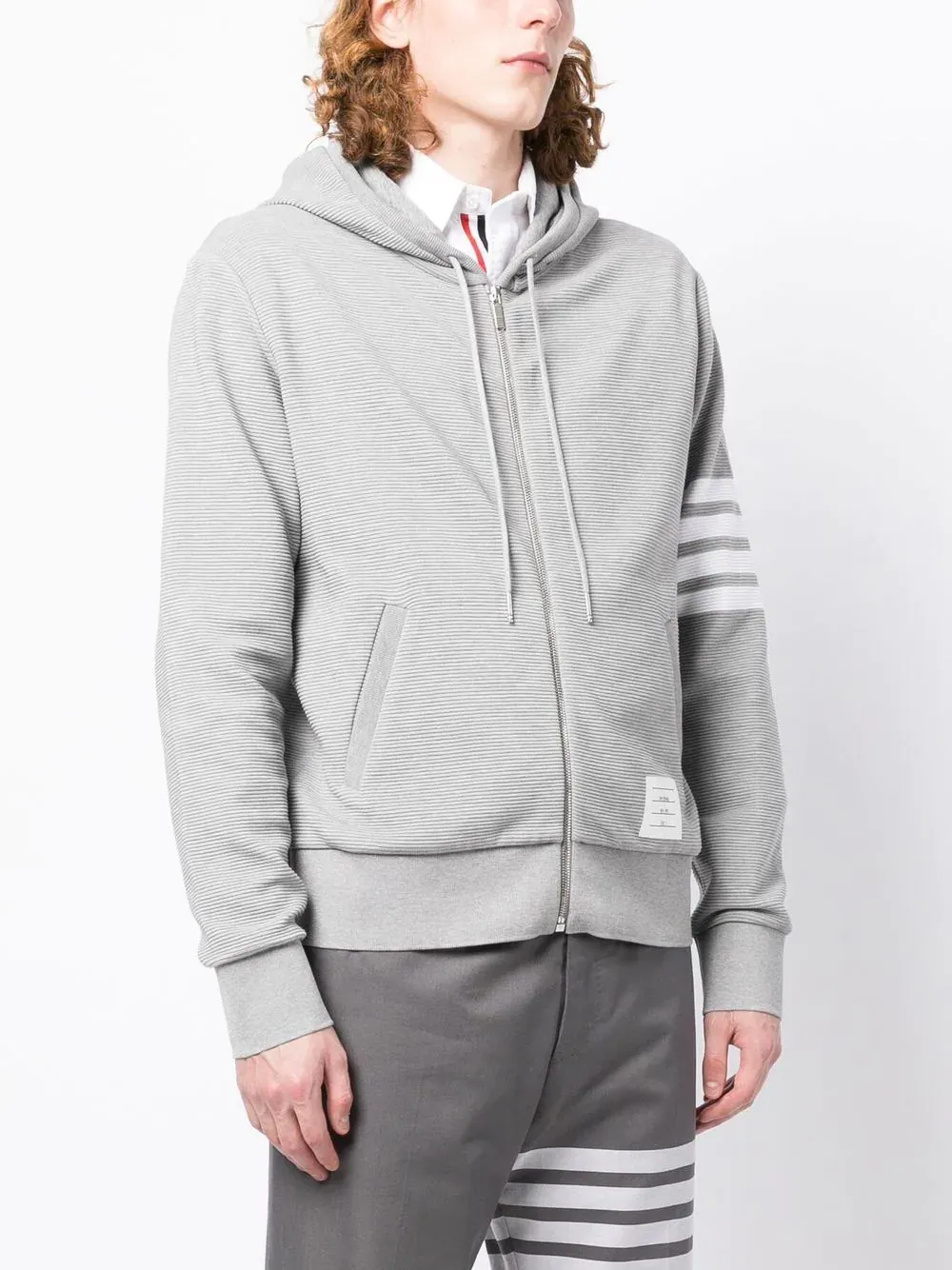 Zip Hoodie With 4Bar In Cotton